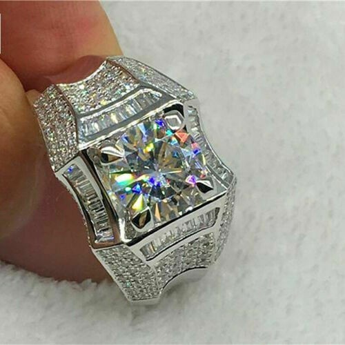 1.35 Ct White Round CZ Men’s Hip Pop Wedding Jewelry Ring In 925 Sterling Silver