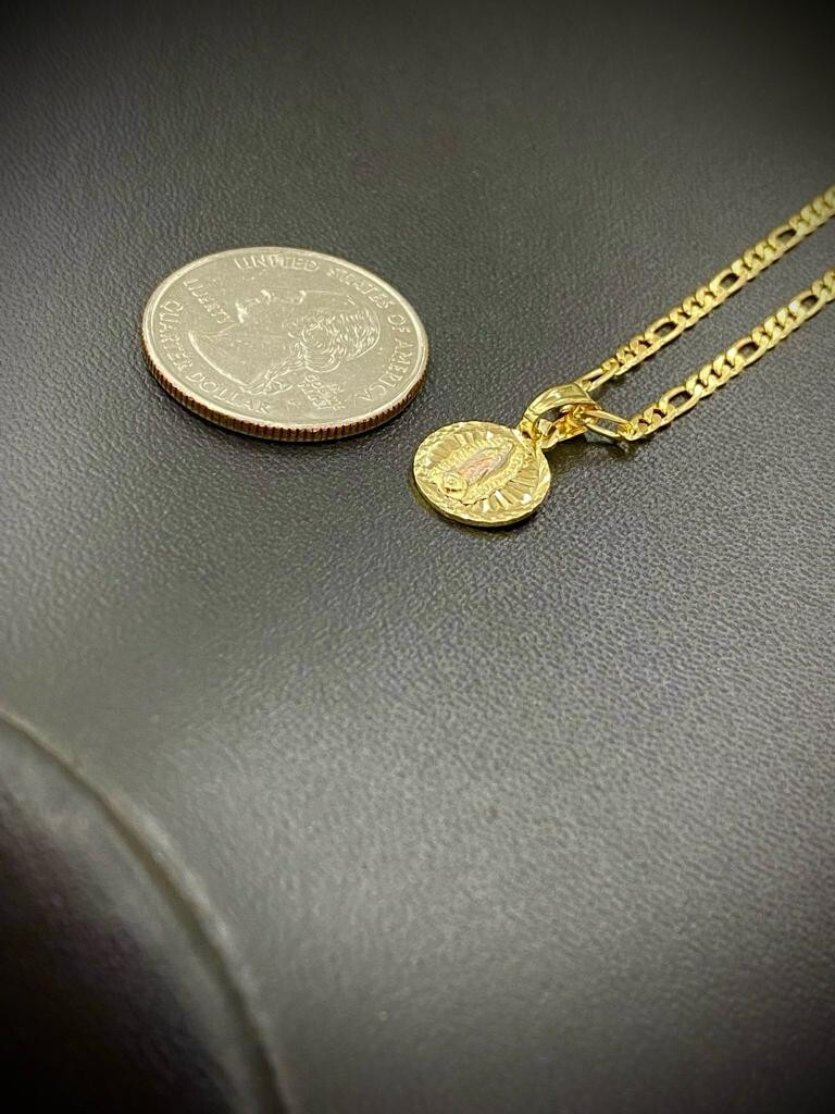 Medalla de la Virgen de Guadalupe Virgin Mary Necklace Figaro Chain Women 14×11