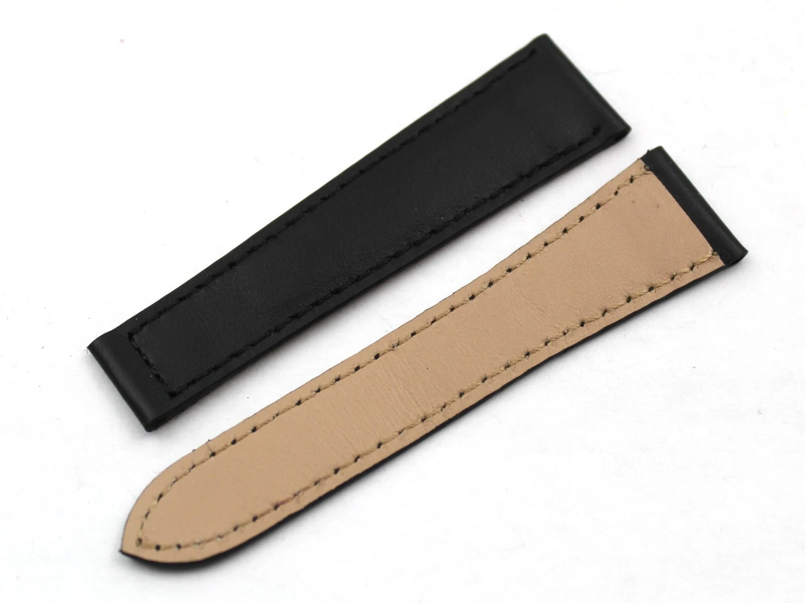 Genuine Black Leather Strap 19/14mm Handmade Made Italy Deployant High Quality