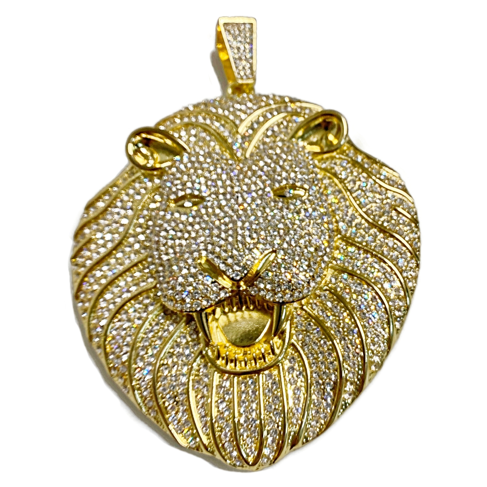 Huge Big Lion Head Jumbo Large Hip Hop Pendant 14K Gold Plated Iced Bling Out CZ