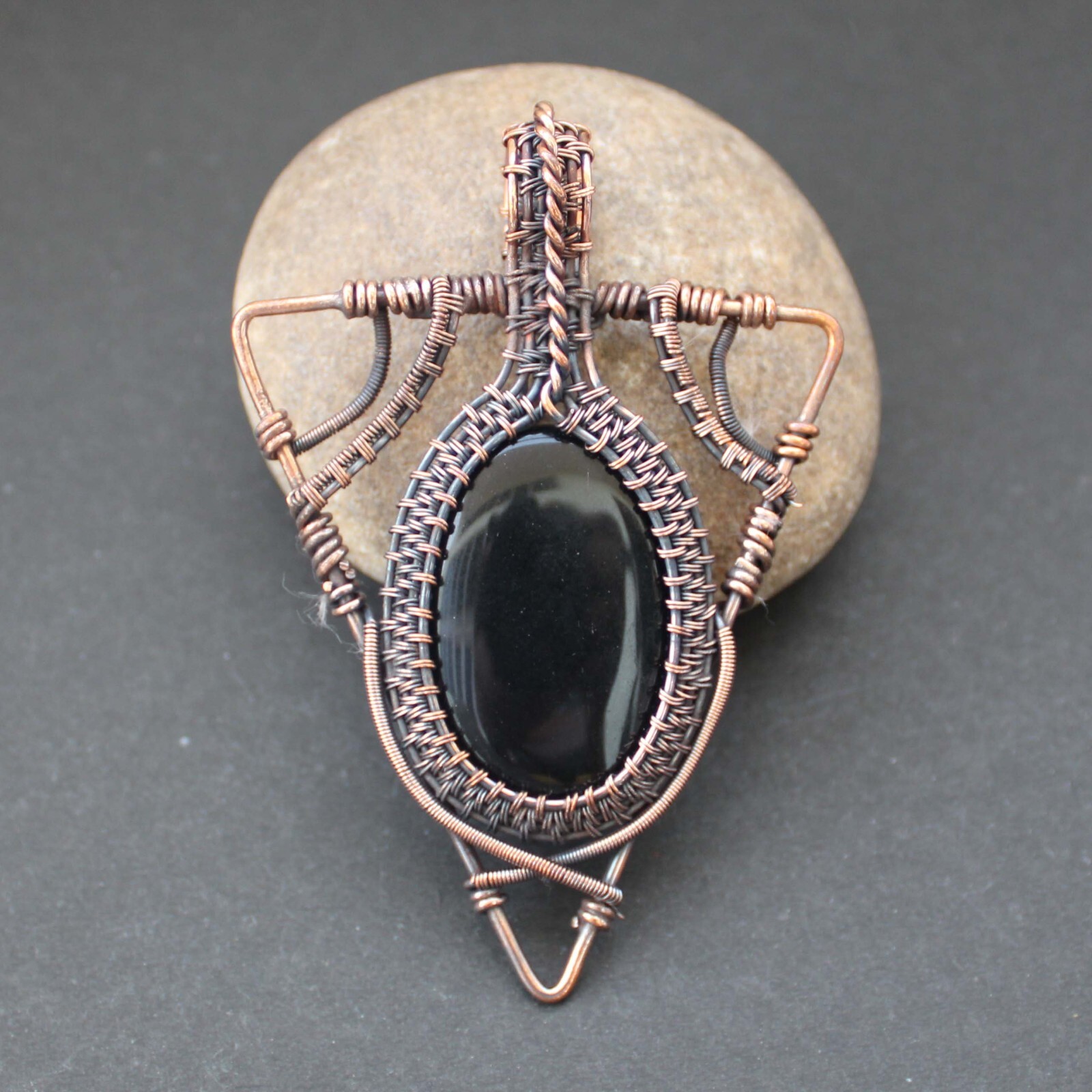Black Onyx Gemstone Pendant Copper Wire Wrapped Pendant Wire Wrapped Jewelry