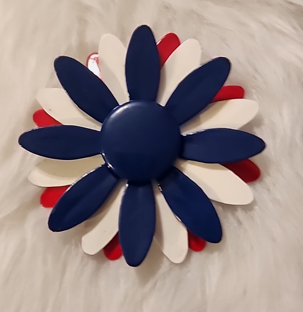 Vintage White Red Blue Enamel Flower Brooch 1960’s