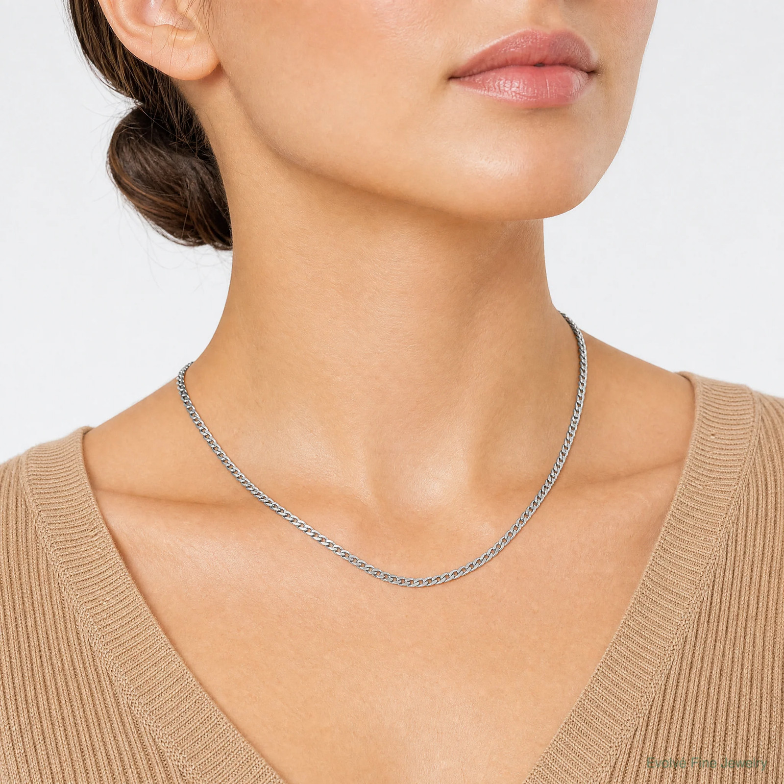 14K White Gold 2.9mm Flat Beveled Curb Chain Necklace 16″-26″