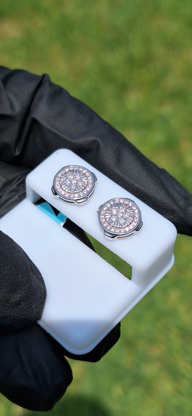 Real Moissanite Stud Earrings 925 Sterling Silver Iced Out Cluster Screwback Men