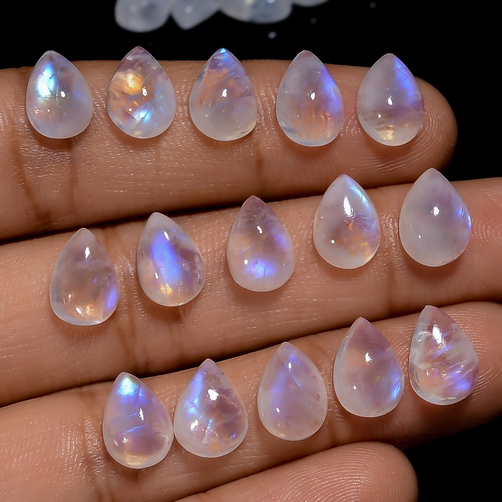 Natural Rainbow Moonstone Pear Cabochon Gemstone Lot 20 Ct. 10X7X5 mm UGL-4