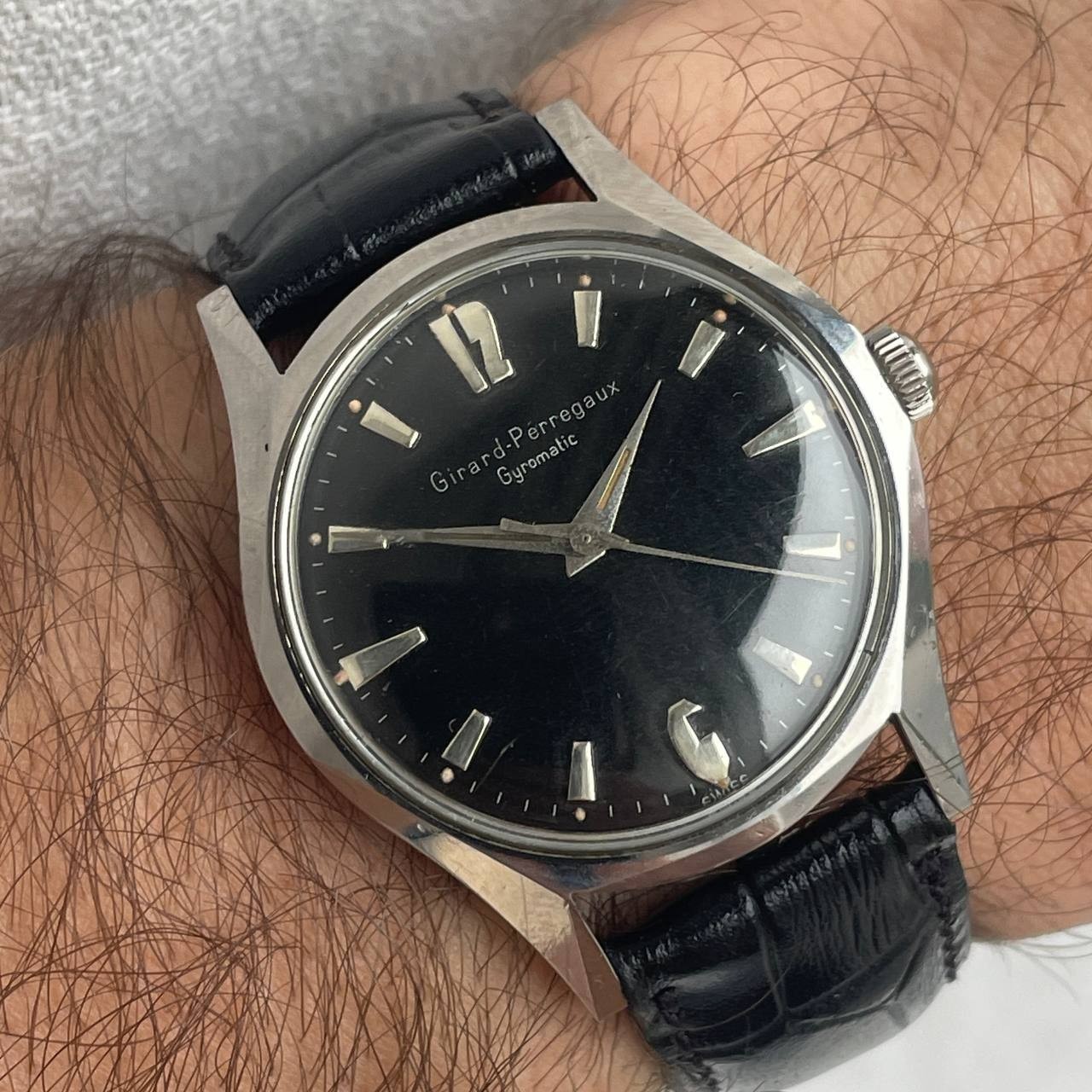 RARE GIRARD PERREGAUX GYROMATIC AUTOMATIC CAL 21.19 S STEEL SWISS WATCH Ca1970