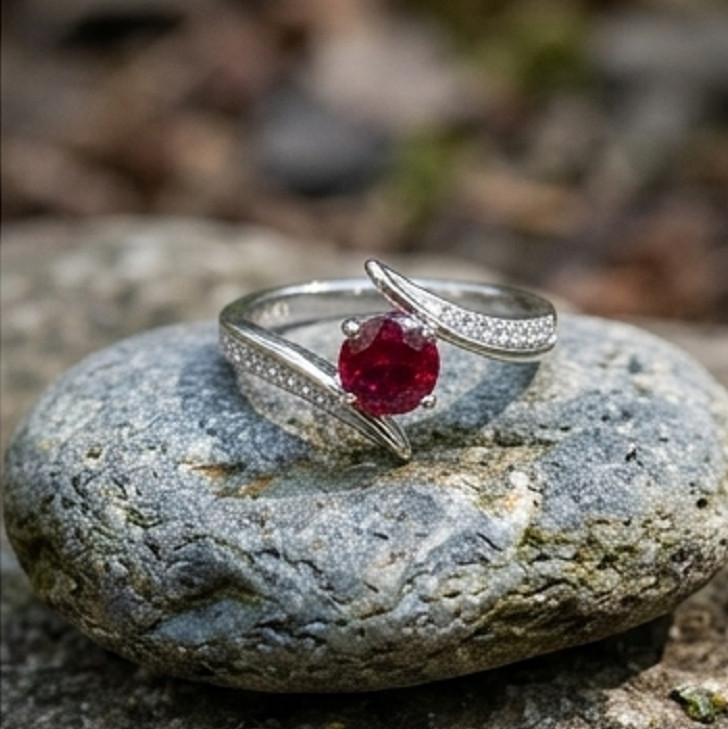 2.5ct Round Simulated Red Ruby/CZ BYPASS Engagement Band Ring White Gold Plated