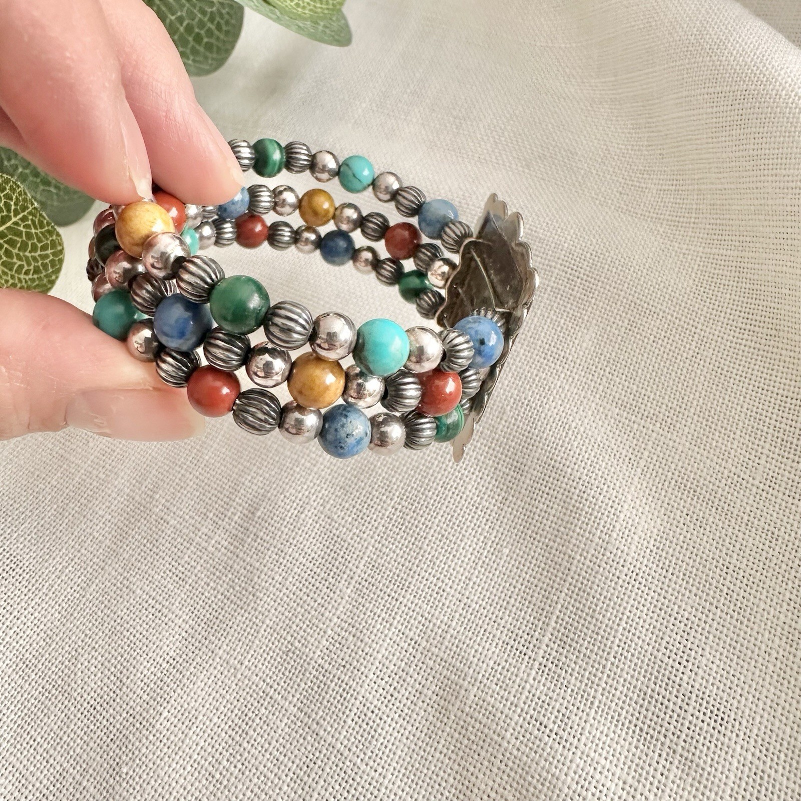 NEW” Carolyn Pollack Sterling Multi Gemstone Beaded Memory Wire Bracelet # 108