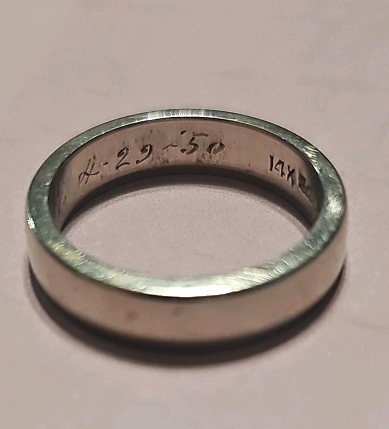 14K White Gold Engraved Wedding/Anniversary Band Ring 4mm Size 29.50