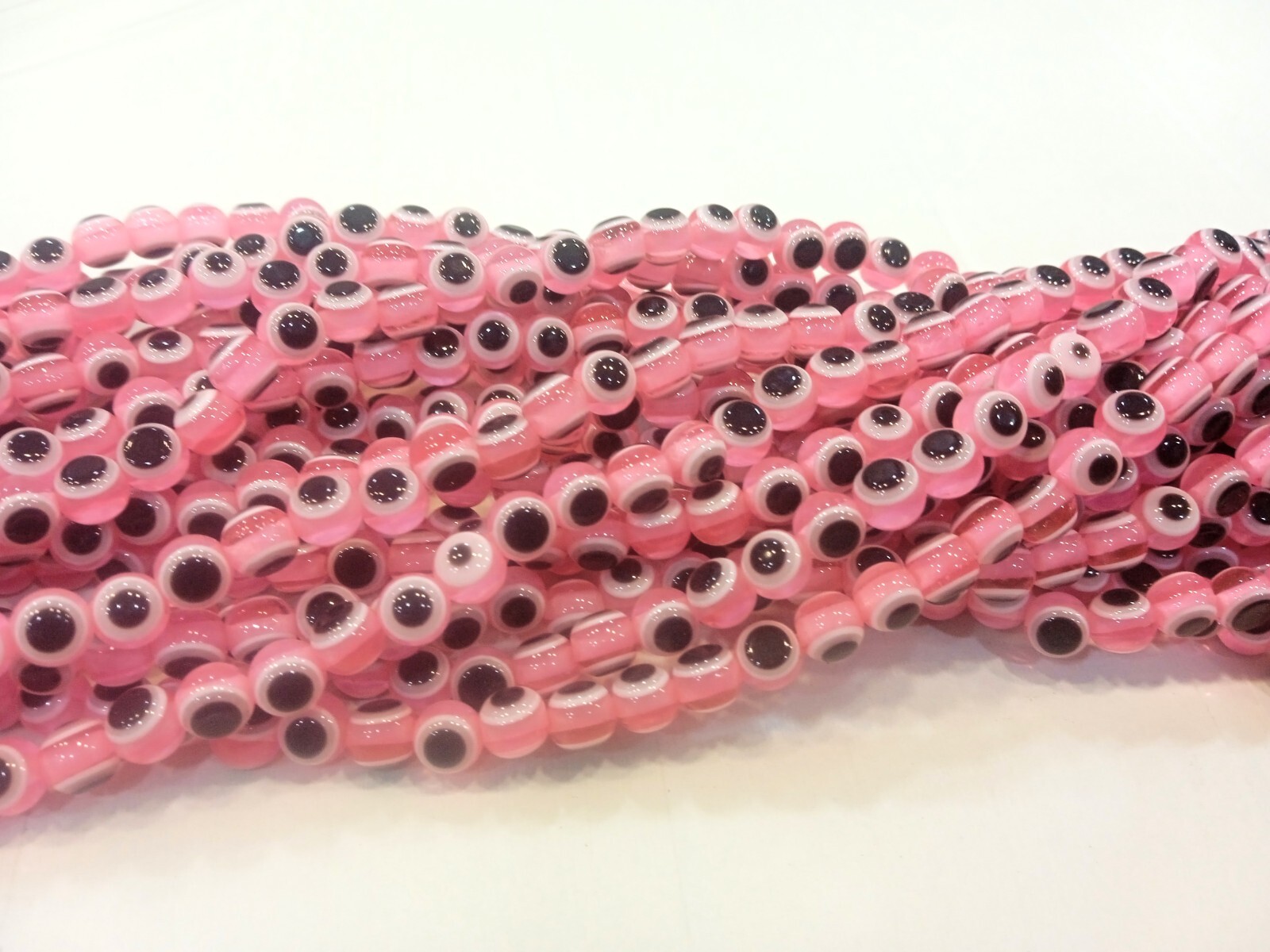 EVIL EYE LITE PINK COLOR ROUND SMOOTH 6MM LOOSE GEMSTONE BEADS 13″INCH 5 STRAND