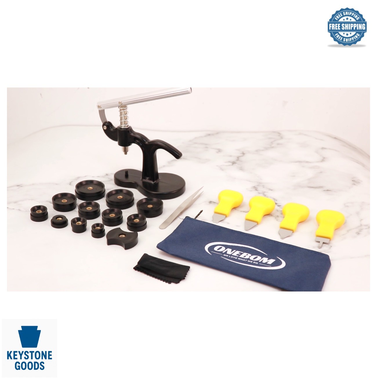 Watch Press Tool Set Watch Repair Kit with 12 Dies Tweezers for 18mm to 50mm