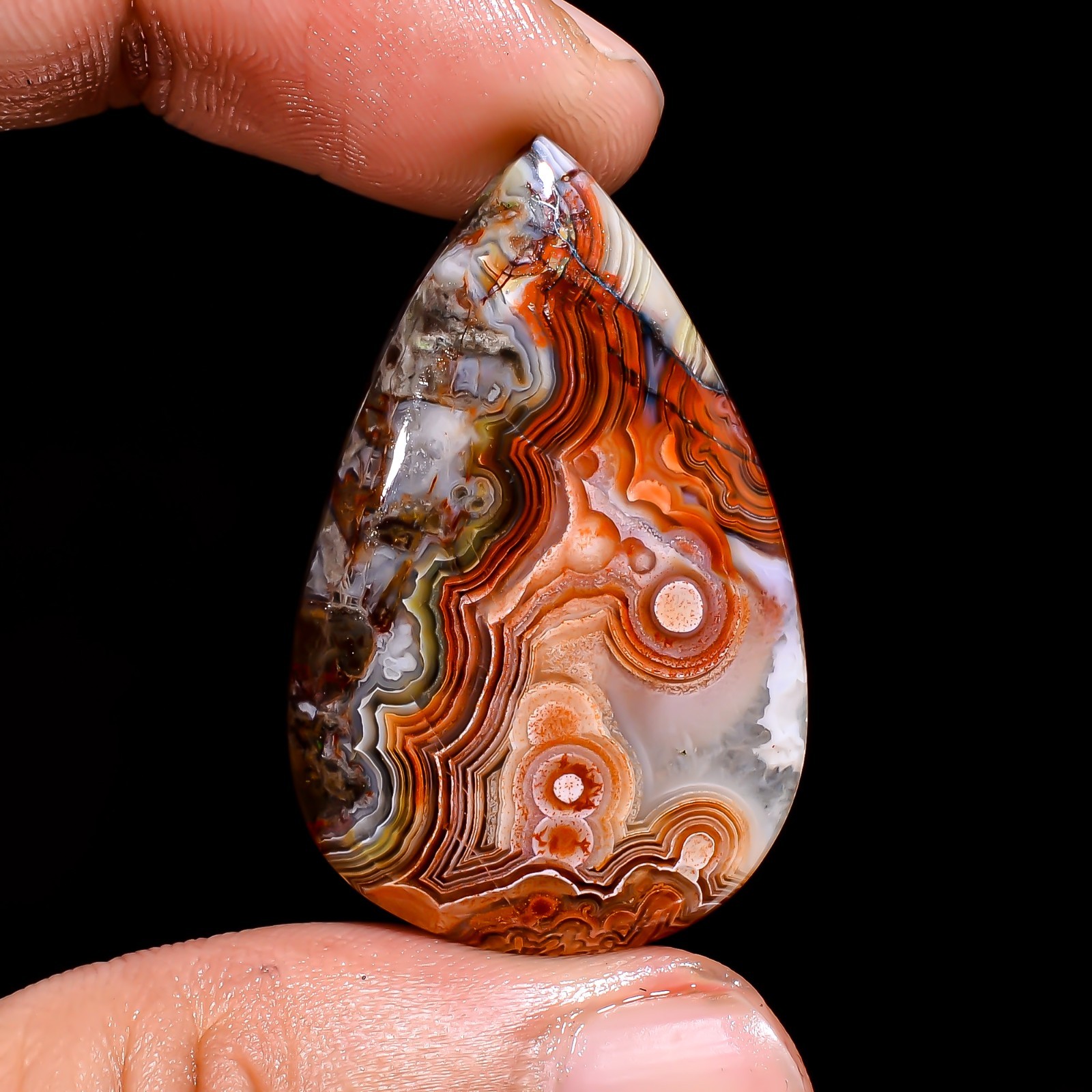 Natural Crazy Lace Agate Pear Shape Cabochon Loose Gemstone 36X23X5 MM 29 Cts.