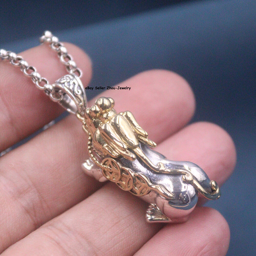 Real S925 Sterling Silver Lucky Coin Two Tone Dragon Pixiu Pendant 43*18mm