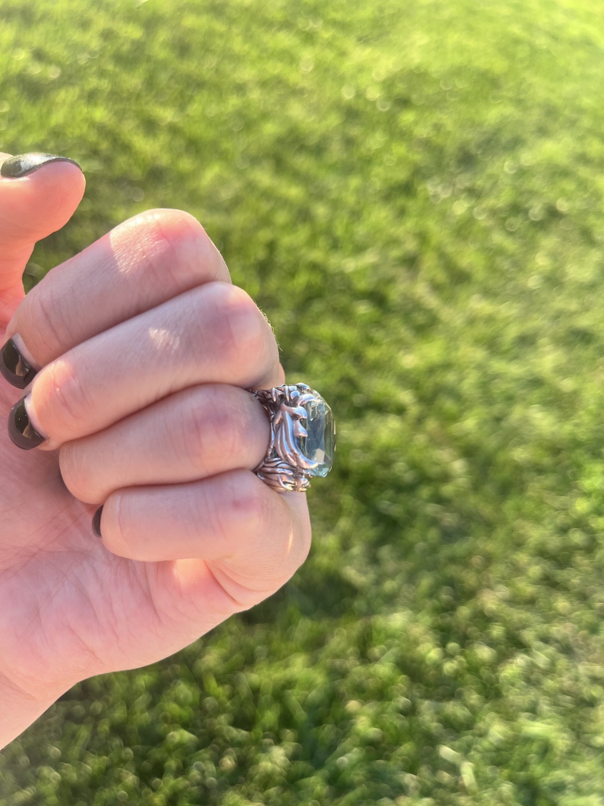 John Hardy NAGA 18kt Gold and .925 Silver, Green Amethyst Ring, SZ 5