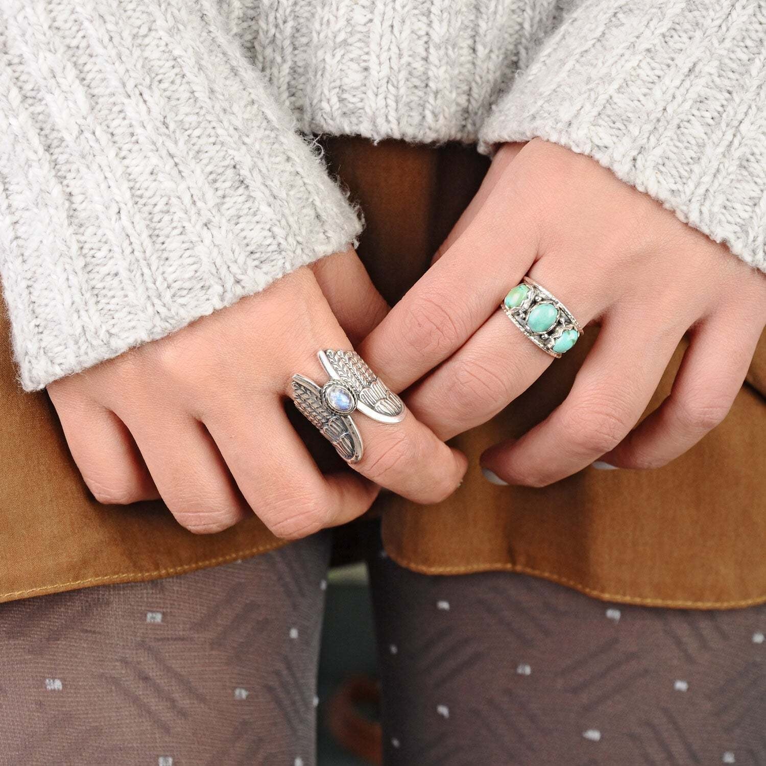 Gift For Girlfriend 925 Silver plated Aesthetic Old Victorian Elongated Ring