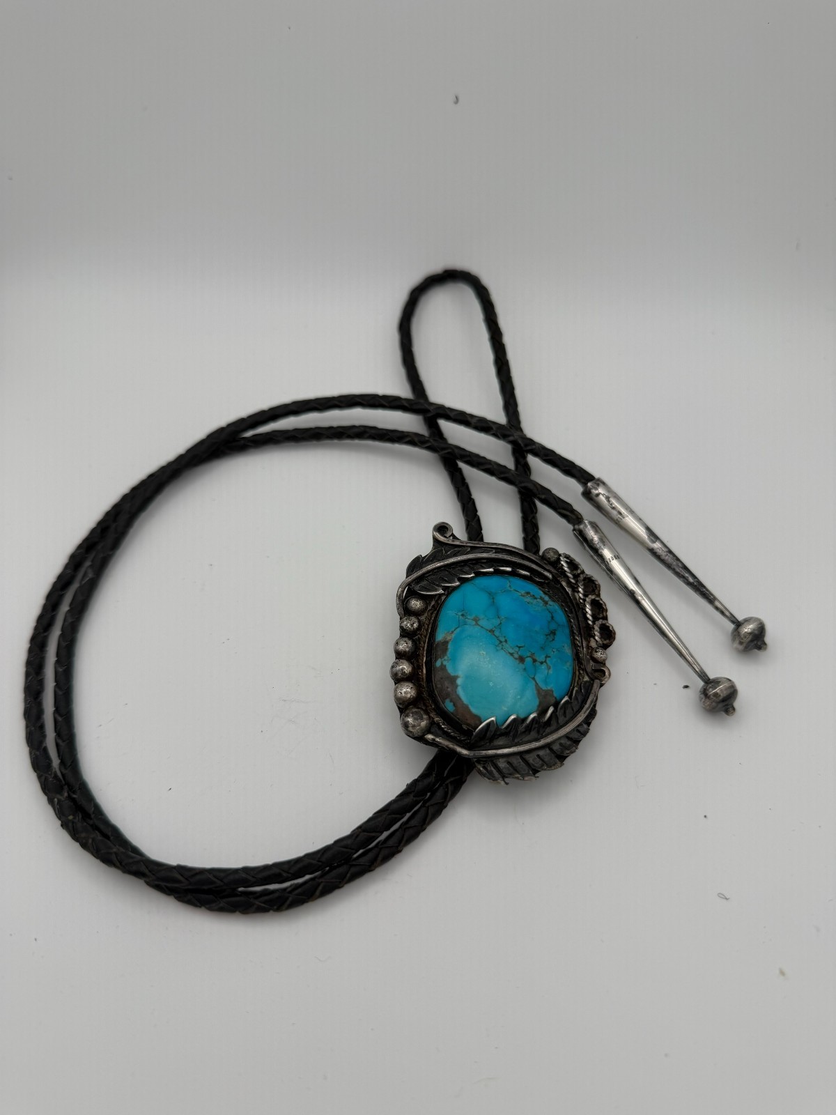 Vintage Southwestern Turquoise Bolo Tie Large Blue Turquoise Cabochon