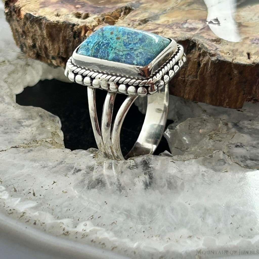 Sterling Silver Southwestern Style Shattuckite Decorated Bar Ring Sz 7 For Women