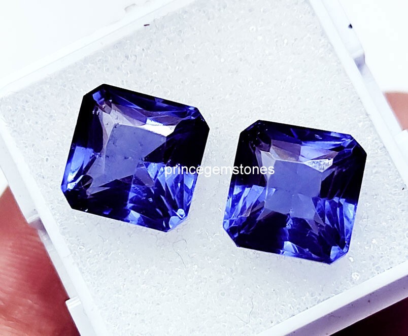 Loose Gemstone Natural Tanzanite Square Shape 8 to 10 Ct Pair Certified P236