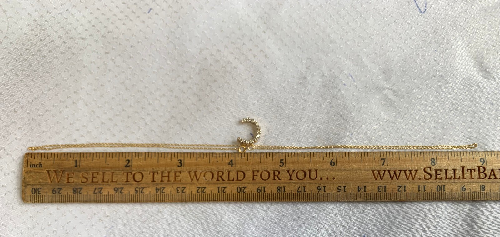 14K Yellow Gold Diamond “C” Necklace 1.95g Fine Jewelry 18″ Rope Chain *READ*