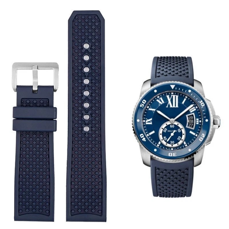 23mm 24mm Silicone Rubber Watch Band Strap Fits For C.artier Calibre WSCA0006