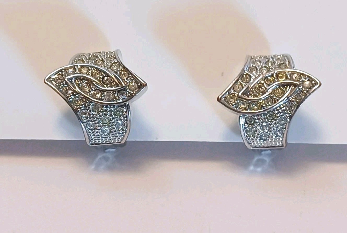 Landau Vintage Clip On Earrings Silver Pave
