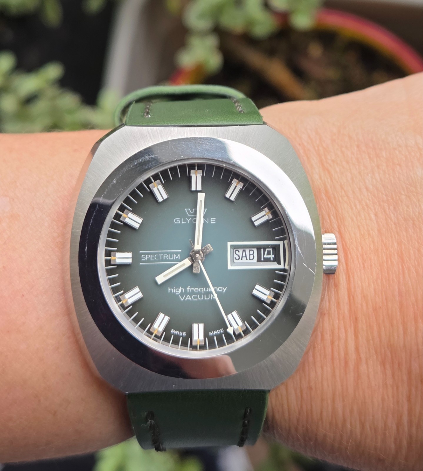 Glycine Automatic Watch Vintage Mens High Frecuency Spectrum Vacuum Gray Dial