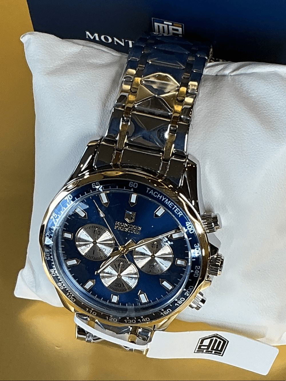 Invicta Two-Tone Gold and Silver Chronograph Watch with Black Dial Mpw-0345