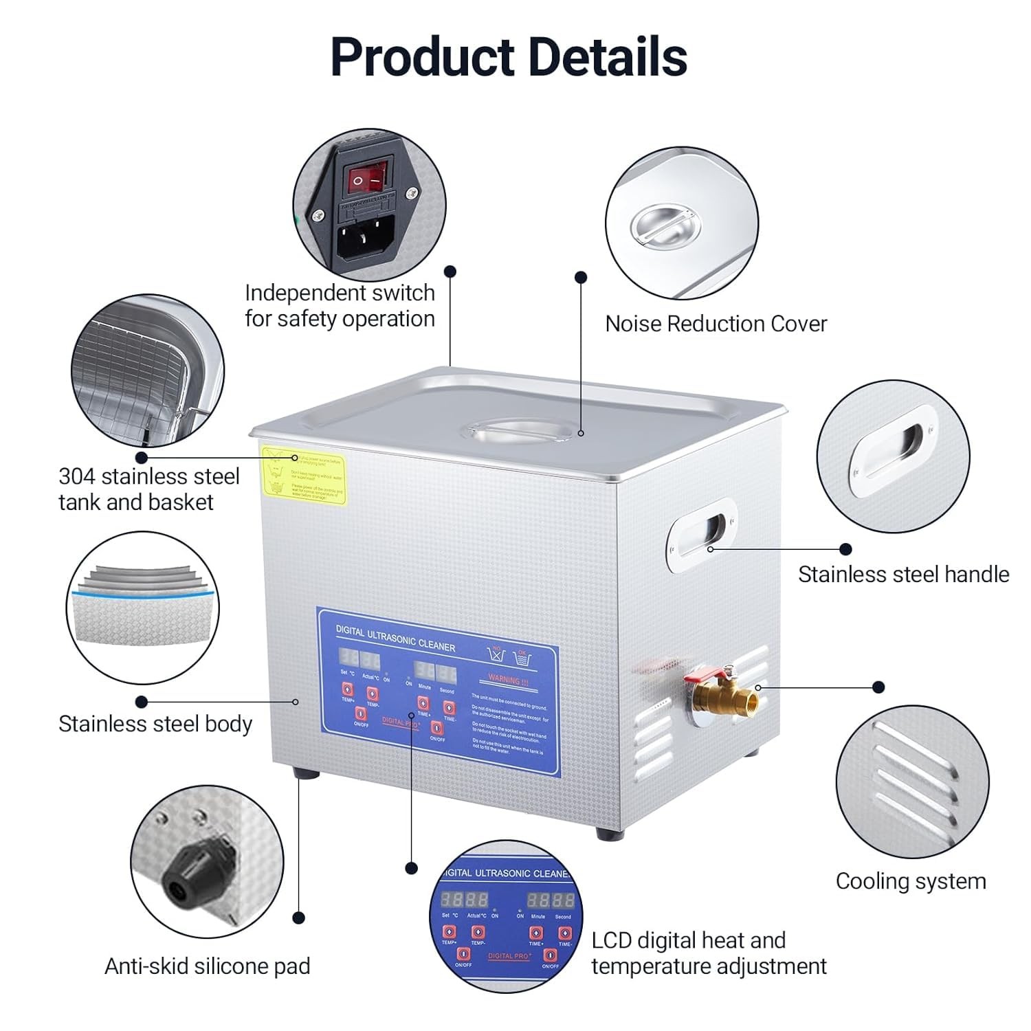 10L Digital Ultrasonic Cleaner with Timer & Heater，40kHz 240W Cleaning System…