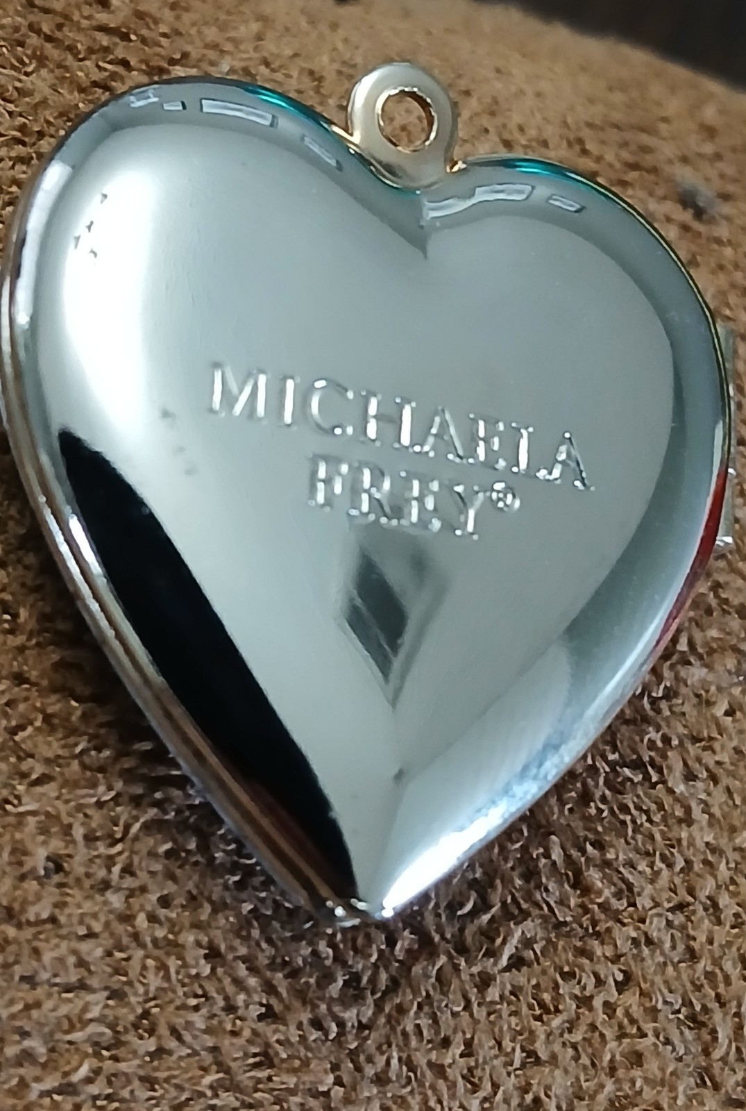 Michaela Frey Heart Locket Pendant Floral Enamel Gold Tone Signed