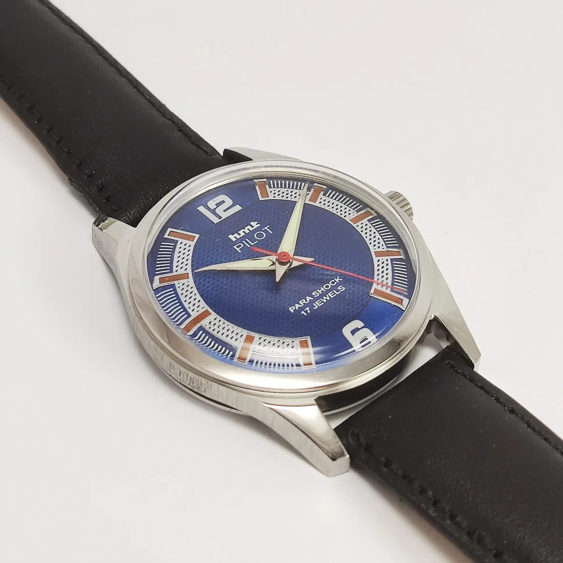 HMT Pilot Blue Dial 17 Jewels Hand winding Transparent Back Men’s Wrist Watch