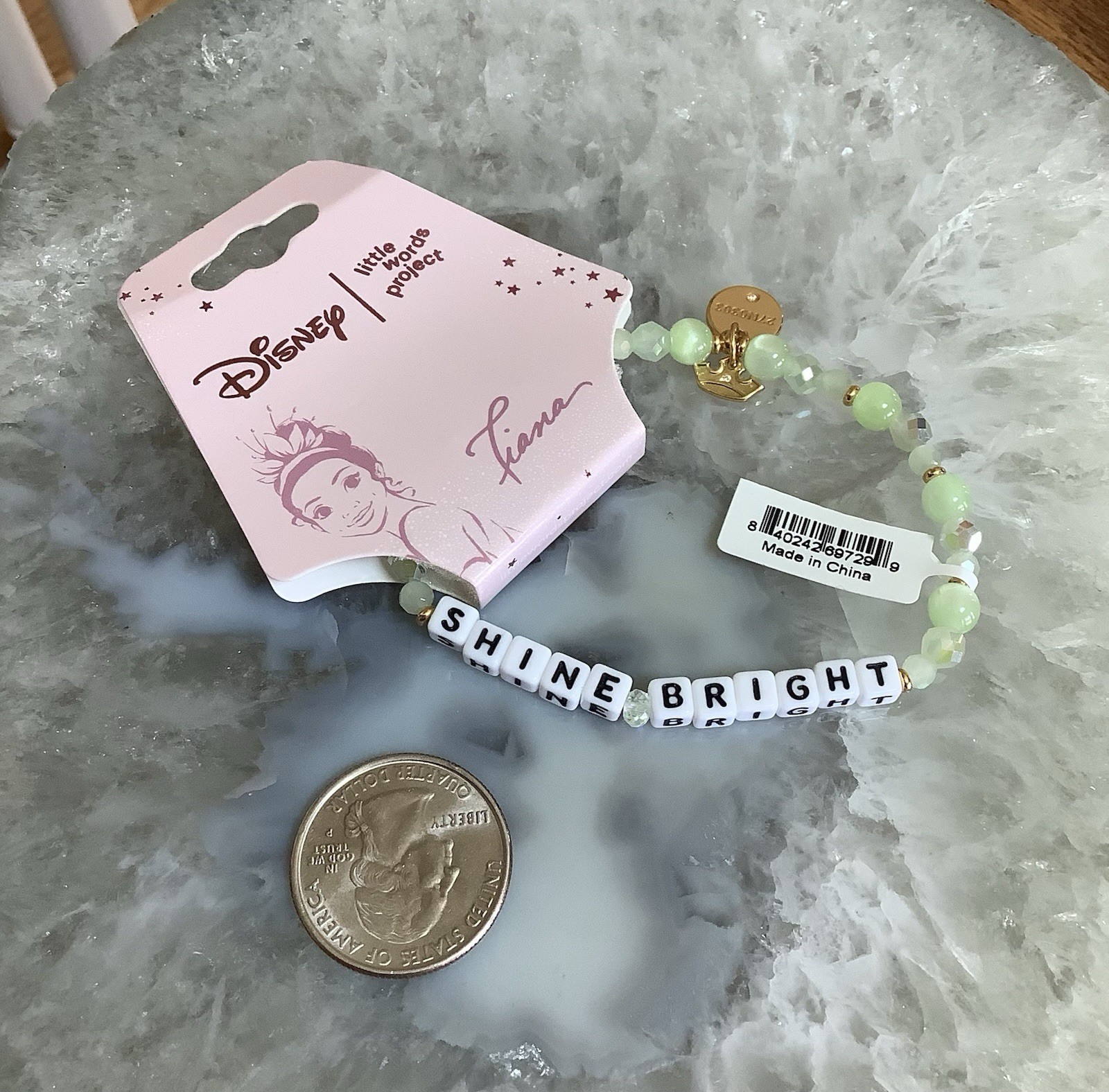 Little Words Project Disney Princess Tiana “SHINE BRIGHT” Bracelet Sz M/L, NWT