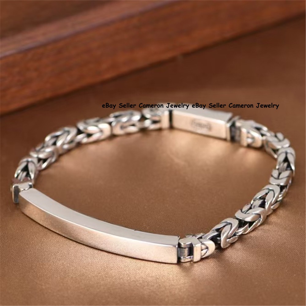 925 Sterling Silver ID Bracelet Vintage Byzantine Chain For Men Women 7.1-8.7in