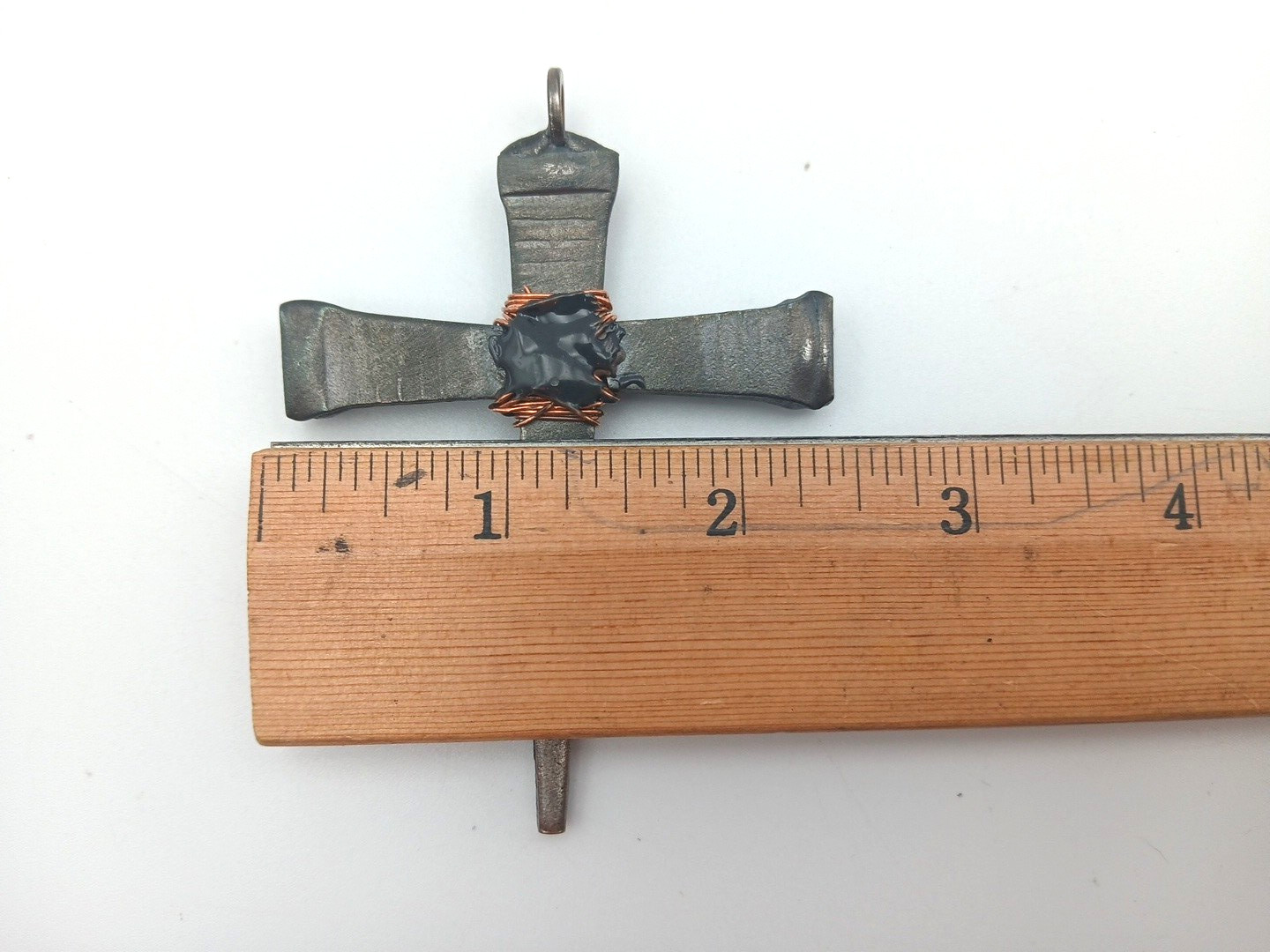 Handmade Steel Copper Cross Pendant Brutalist Rustic 3.25″