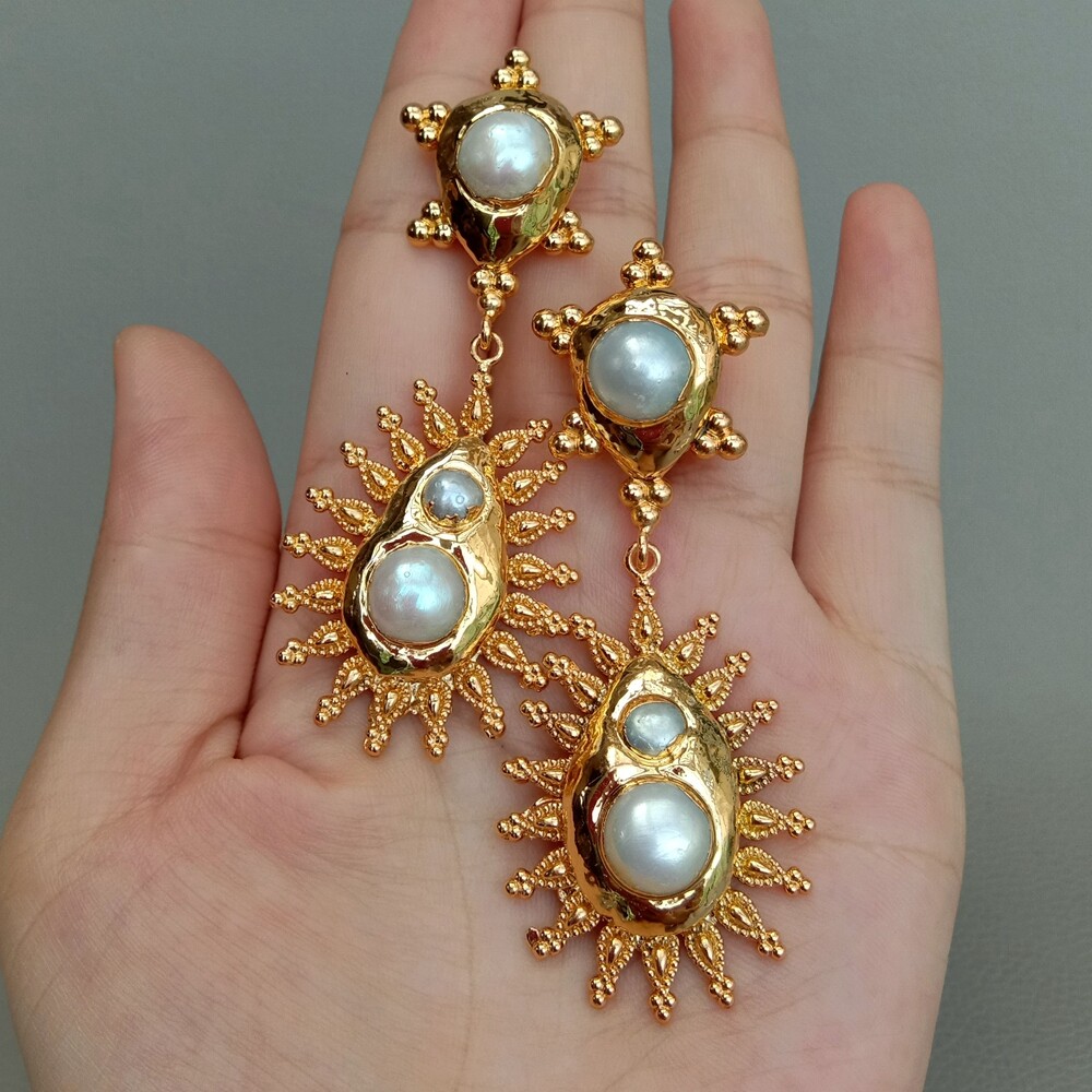 24 K Yellow Gold Plated Keshi Pearl Stud Earrings