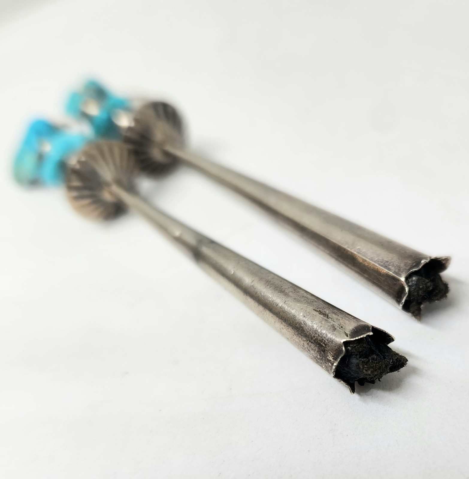3.25″ Long! Old Pawn Vintage Sterling Silver Turquoise Squash Blossom Earrings
