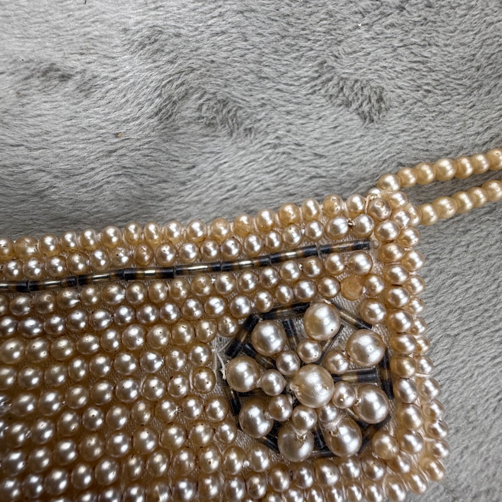 Vintage Beaded Collar Necklace Cloth Backing Imitation Pearl 15” READ