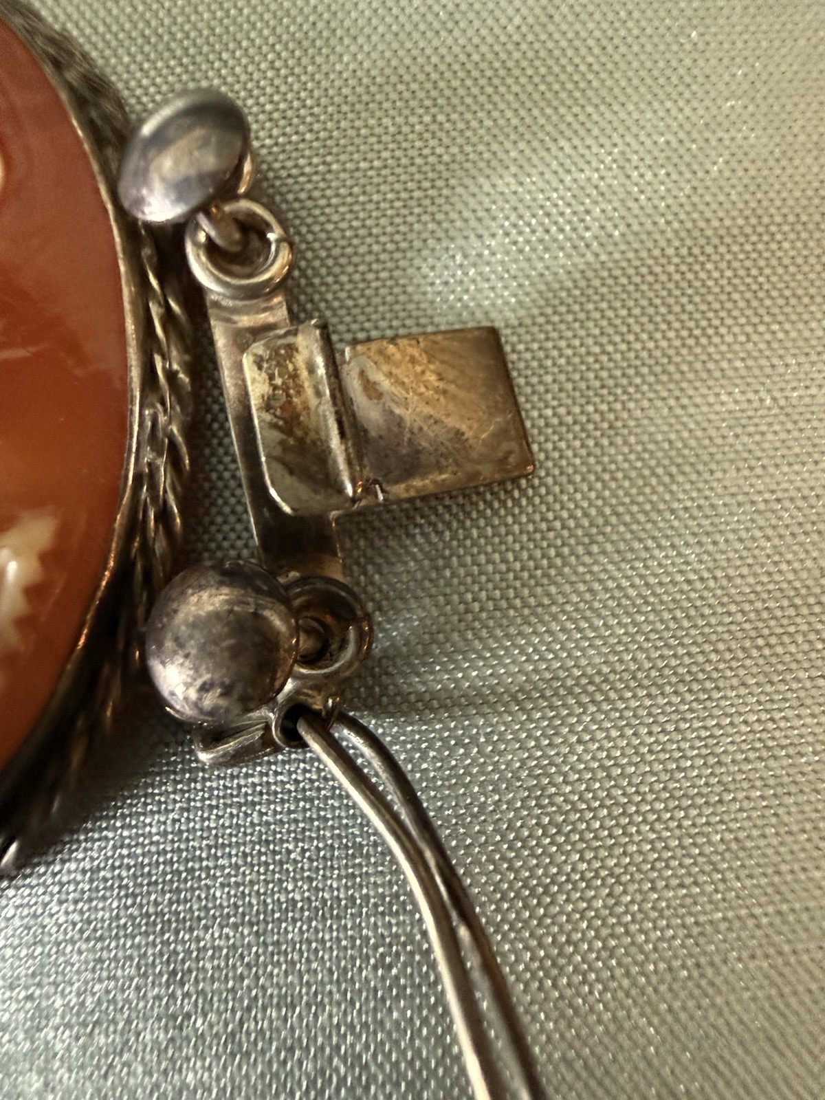 8 Inch Vintage￼Silver Cameo Bracelet, ￼ translucent Coral Color- 1.5 In Wide
