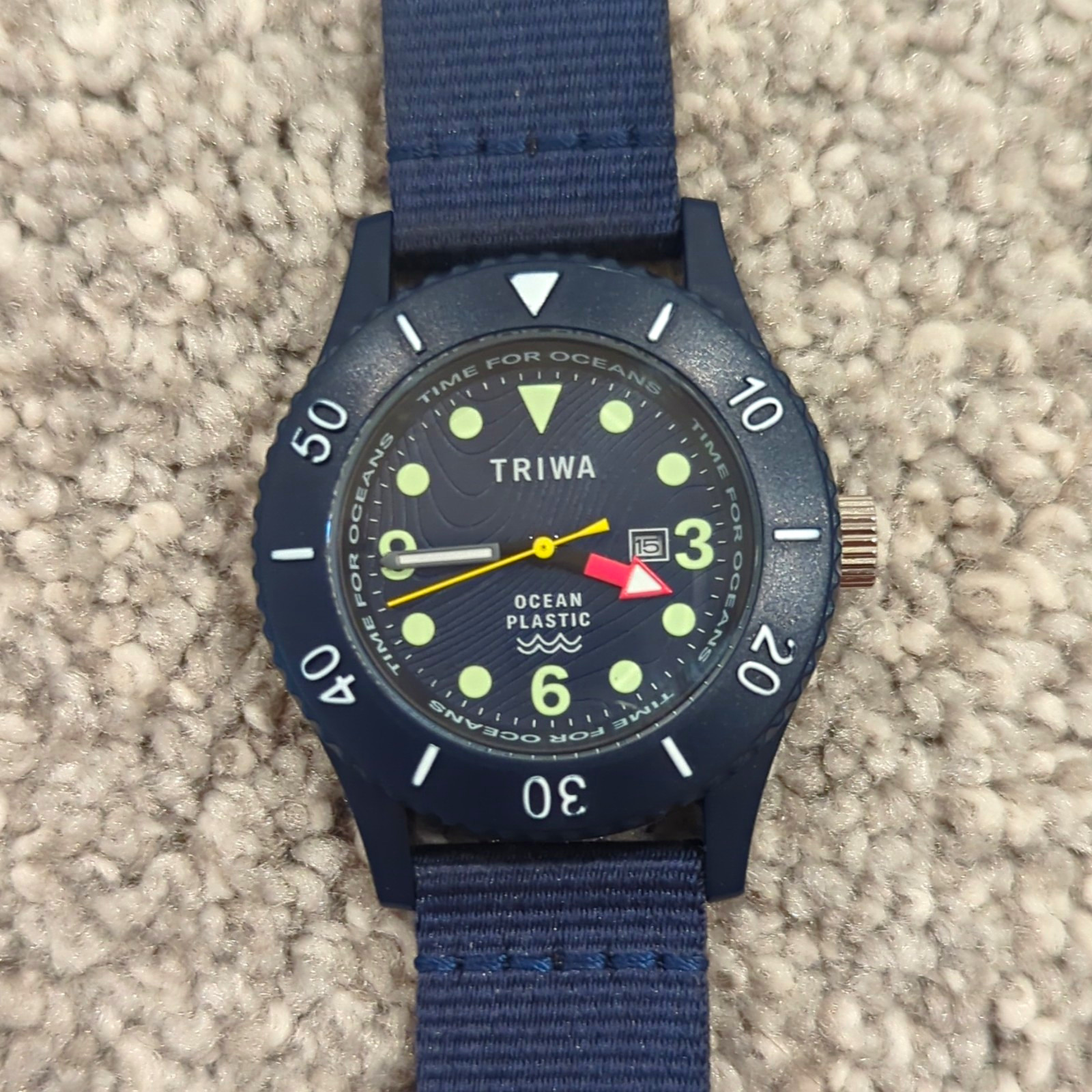 TRIWA Time for Oceans Blue Dial Date Quartz Watch Blue NATO Nylon Strap