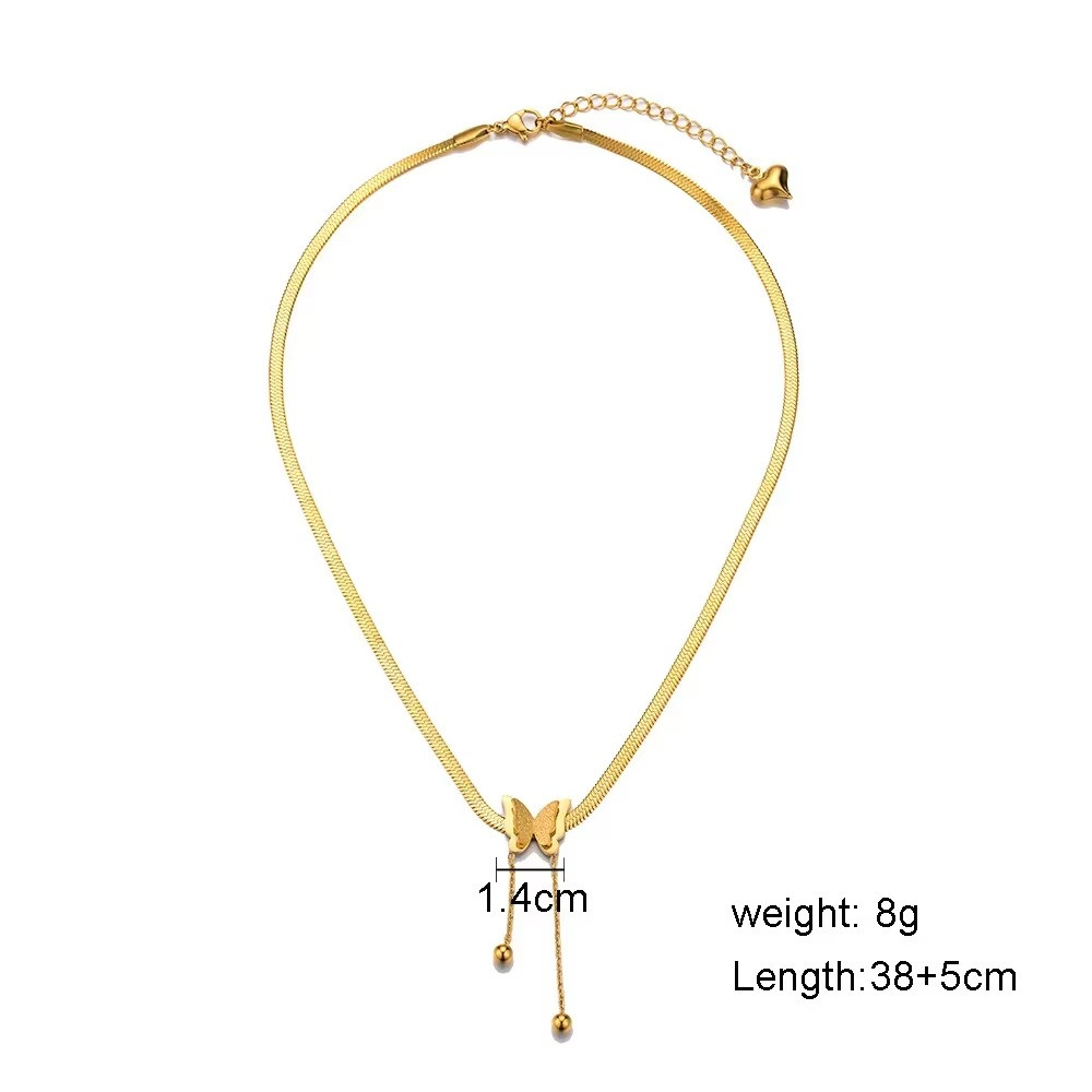 Vintage Butterfly Necklace Gold Stainless Steel Choker for Women