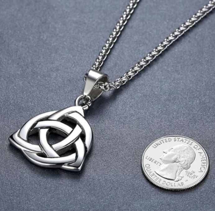 New Irish Celtic Triquetra Trinity Knot Pendant Necklace Alloy Steel Set