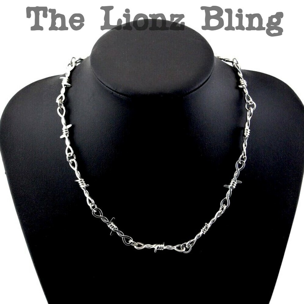 Punk Rock Emo Goth Silver Barbed Wire Chain Necklace or Pant Chain – 21 1/2″