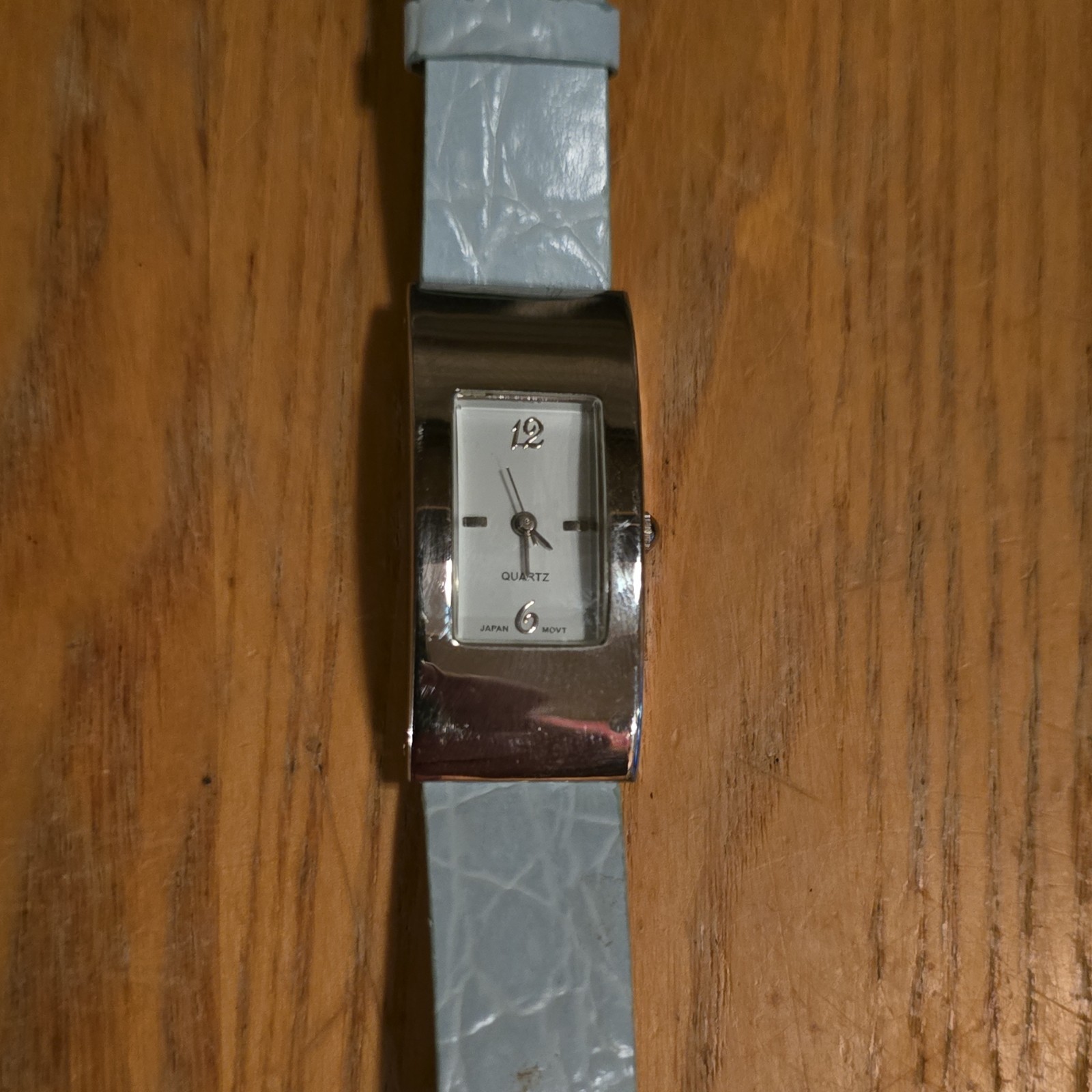 Women’s Quartz Silver Tone Rectangle Analog Watch Blue Leather Strap