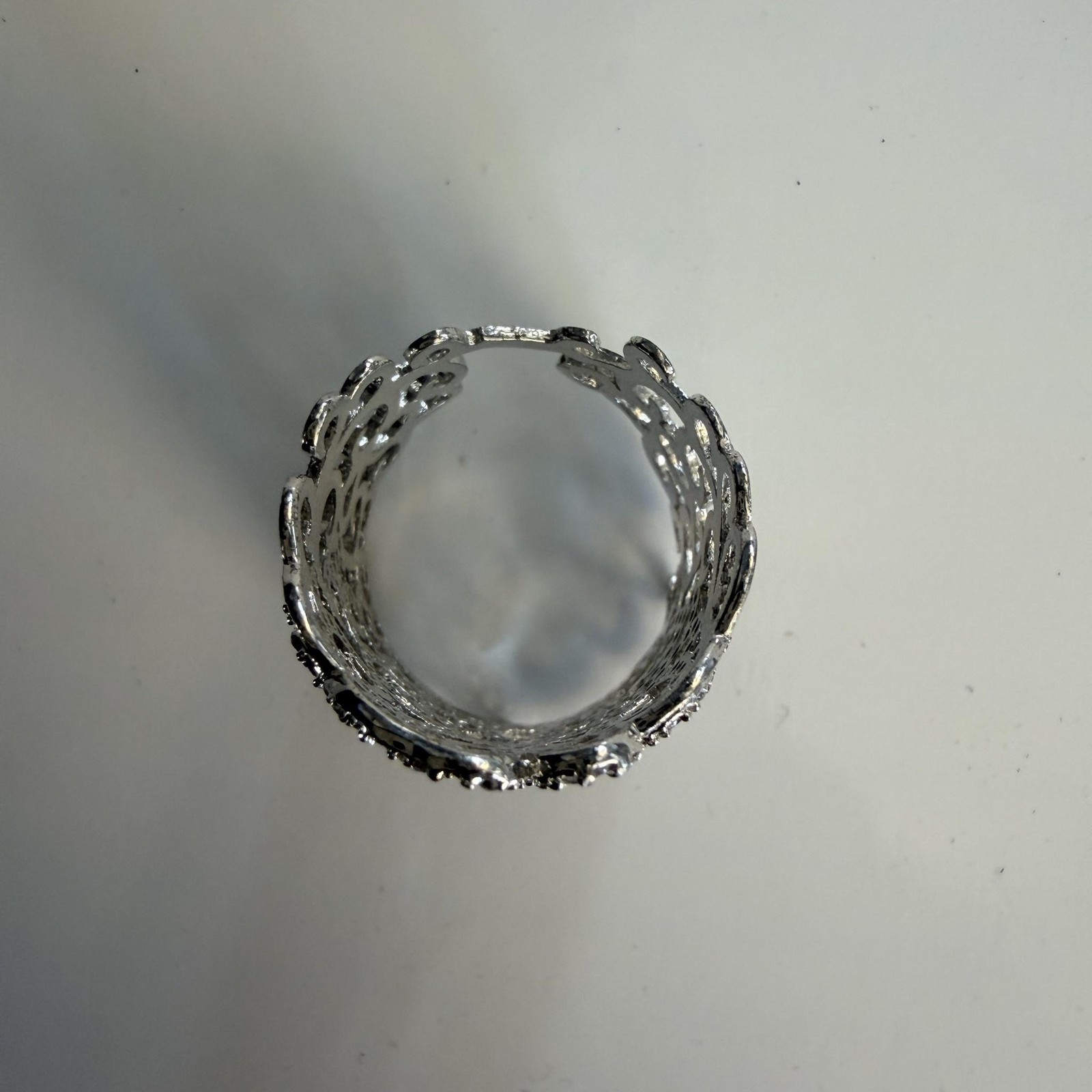 Silver Tone Rhinestone Full Finger Cocktail Ring Size 8 Filigree Statement Bling