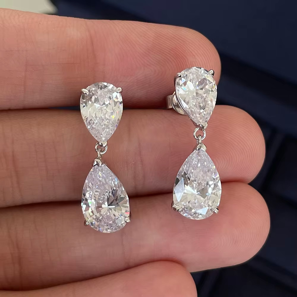 3Ct Pear Cut D VVS1 Moissanite Drop Dangle Earrings 14k White Gold Plated