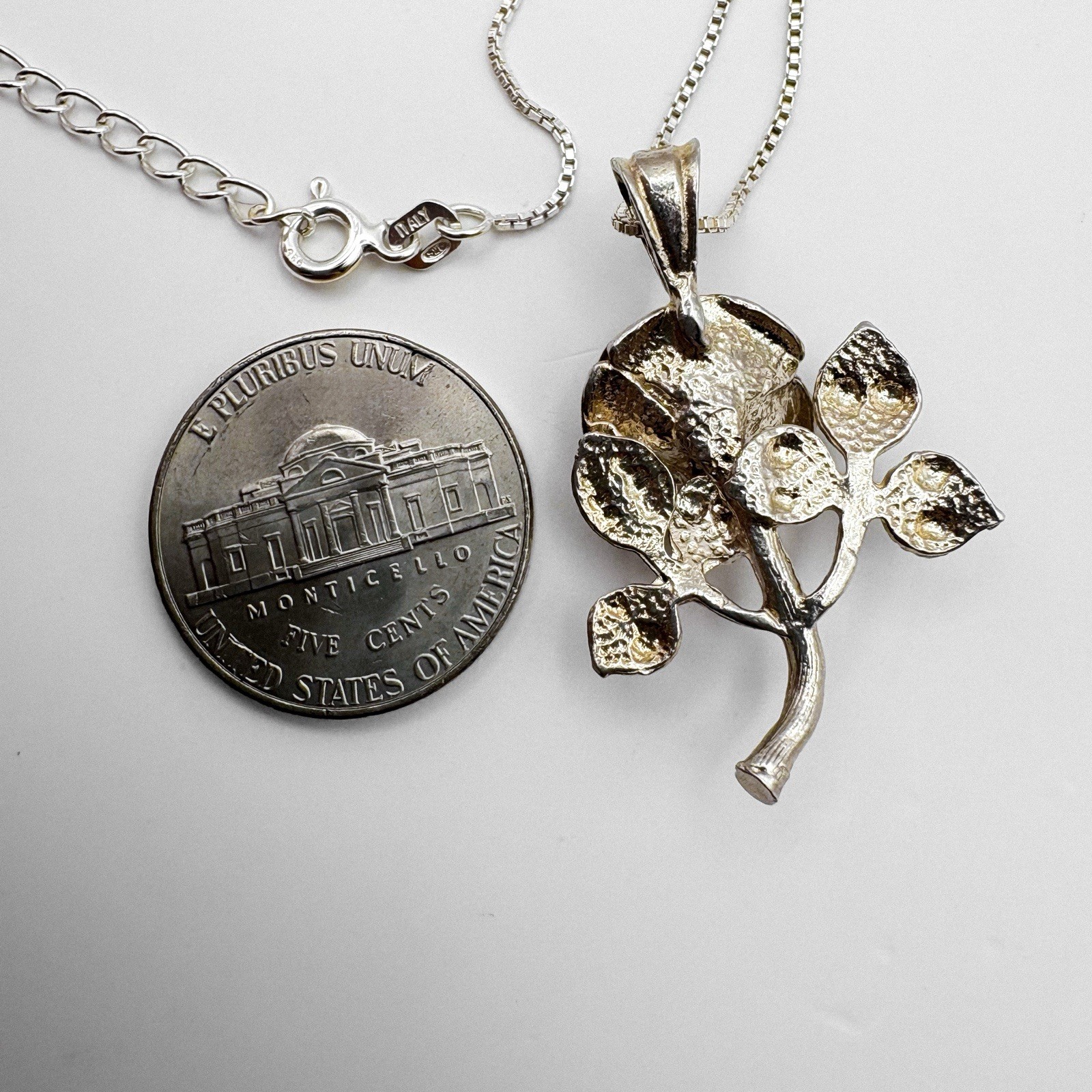 3d Rose Pendant Necklace Sterling 925 Silver Floral Jewelry