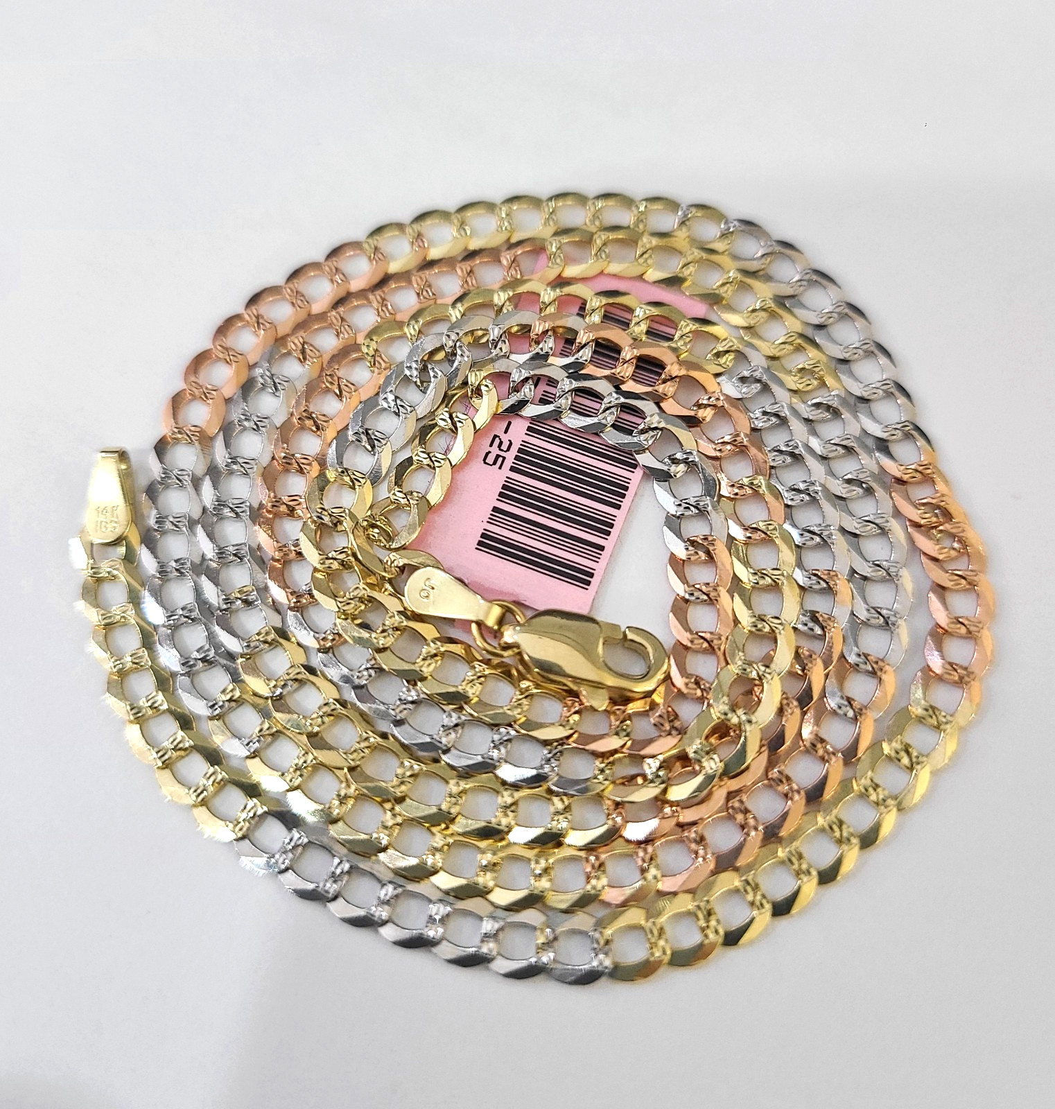 Real Solid 4mm 14k Gold Chain Necklace Tri Color Cuban Curb Link 18-28 Inch