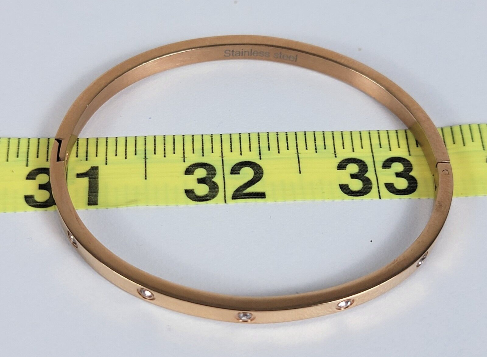 Clear Crystals Rose Gold Plated Stainless Steel Bangle Bracelet 6.5 In Oval Cla