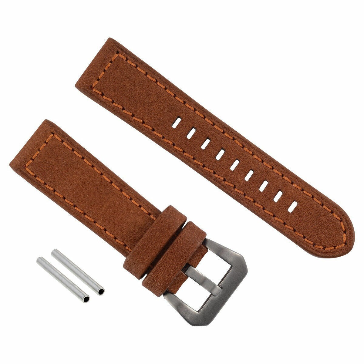 24mm Tan Leather Replacement Watch Strap Silver Buckle For Anonimo