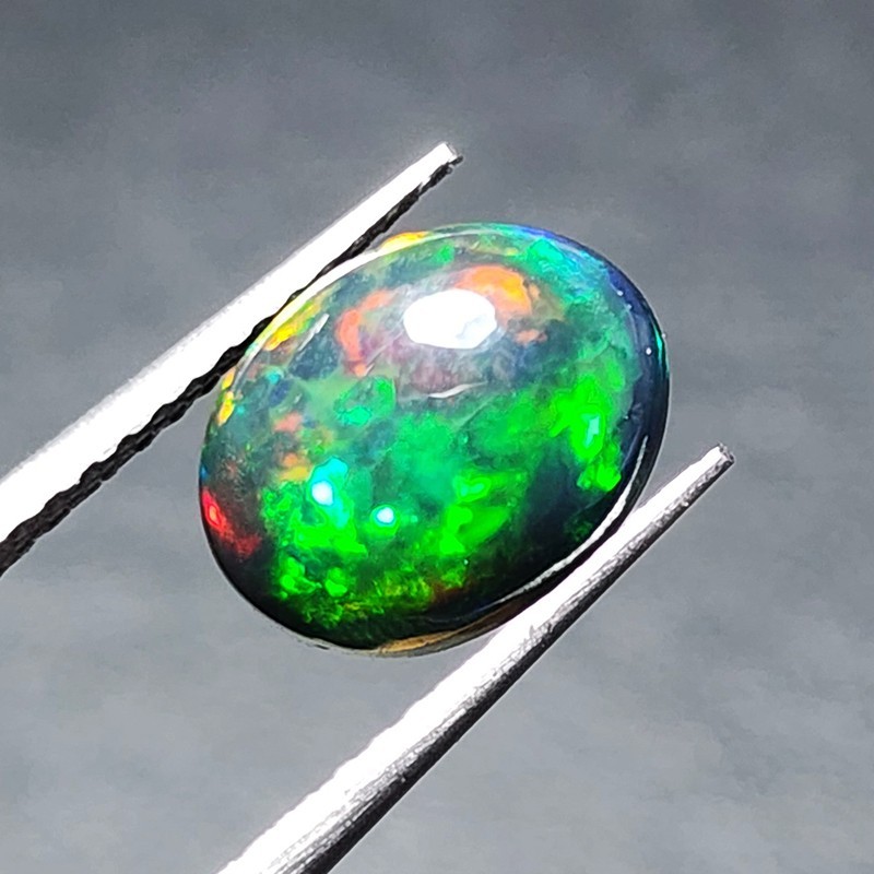 Ethiopian Black Opal Natural Welo Oval Cabochon Full Green Play Loose 1.15Ct Gem