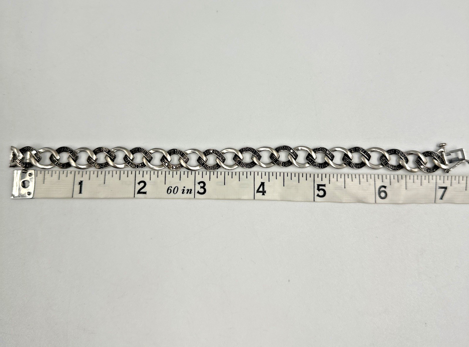 Vtg Alternating Sterling Silver & Marcasite Link Bracelet ~7” 15.7g 9mm Box Lock